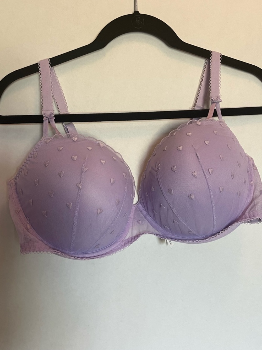 PINK Victoria’s Secret Lavender Heart Embroidered Push-Up Bra